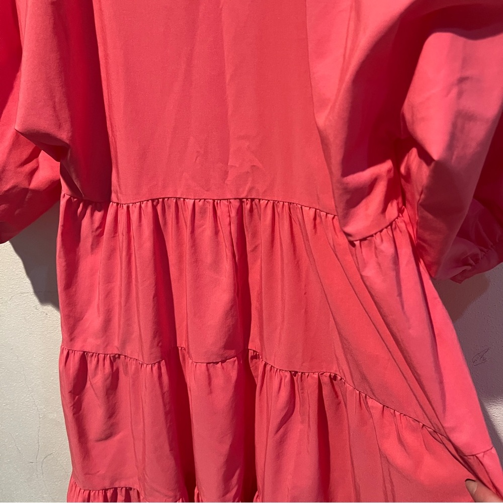 Zara Pink Tiered Poplin VNeck Oversized Maxi Dress Puff Sleeve Size XS - Picture 11 of 12